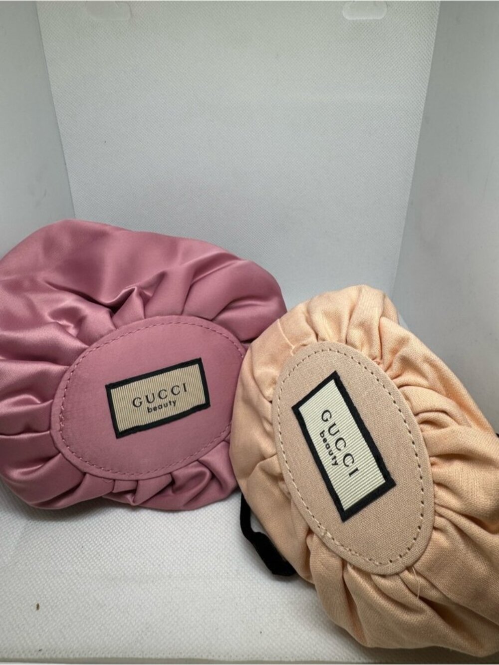 Gucci Beauty Cosmetic Pouch Set of 2 Pink & Beige Drawstring Bags 0892 - Picture 2 of 14